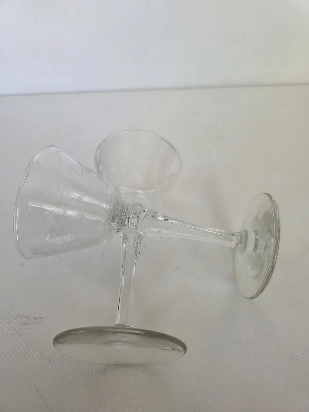 Vintage Libbey 2 Clear Etched Floral Stemmed Wine Glasses